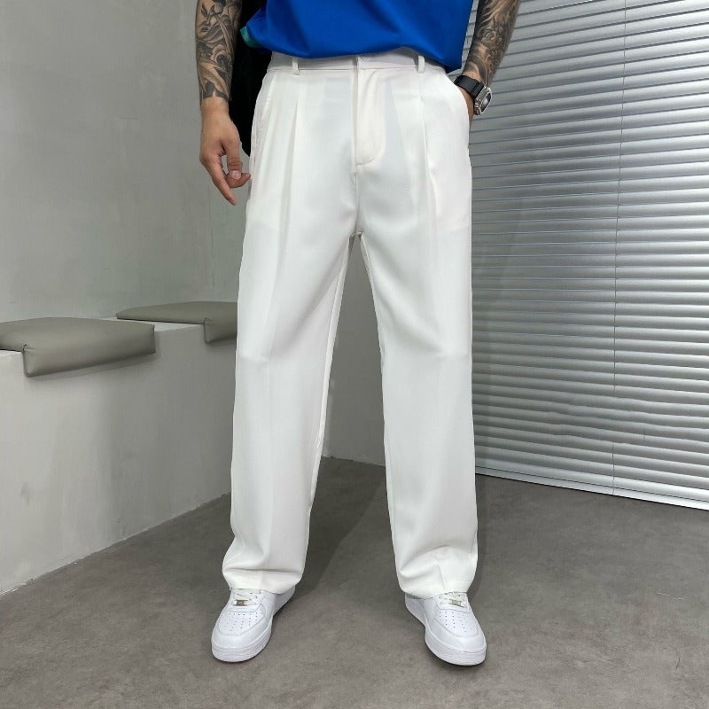 Herren-Weitbein-Hose mit geradem Schnitt und Falten