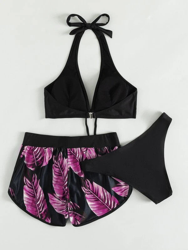 Damen Dreiteiliges Bikini mit Haltertop und passendem Shorts