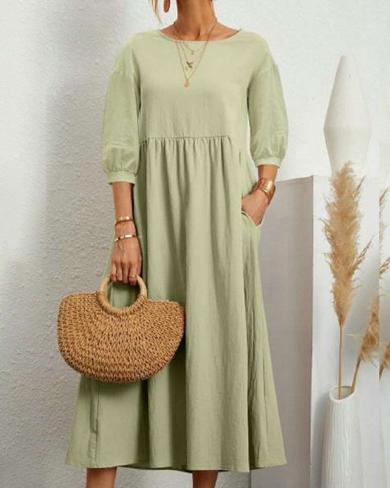 Damen Midikleid mit Rundhalsausschnitt und Taschen