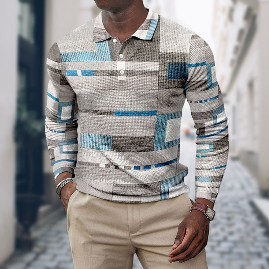Herren-Langarm-Poloshirt mit Knopfleiste
