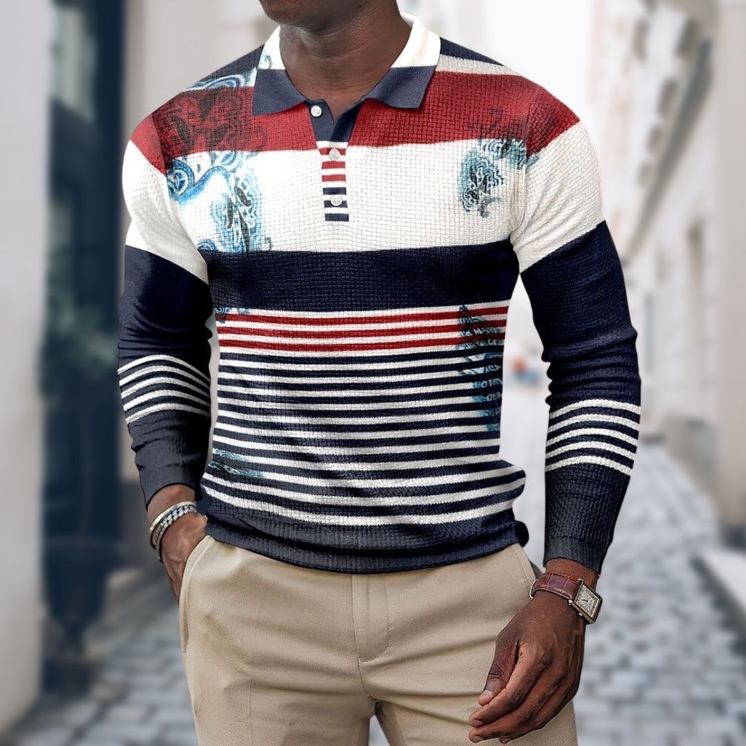 Herren-Langarm-Poloshirt mit Knopfleiste