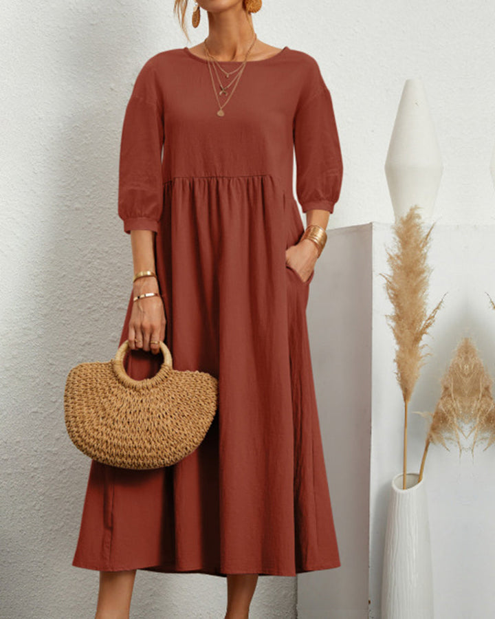 Damen Midikleid mit Rundhalsausschnitt und Taschen