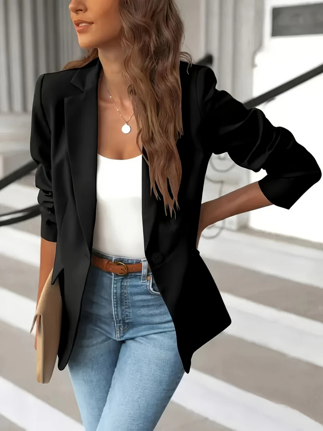 Damen Blazer mit Reverskragen und Knopfverschluss