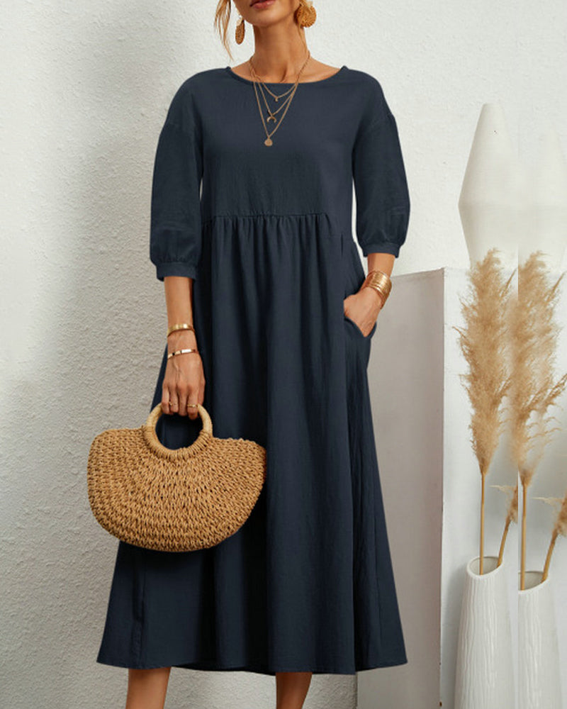 Damen Midikleid mit Rundhalsausschnitt und Taschen