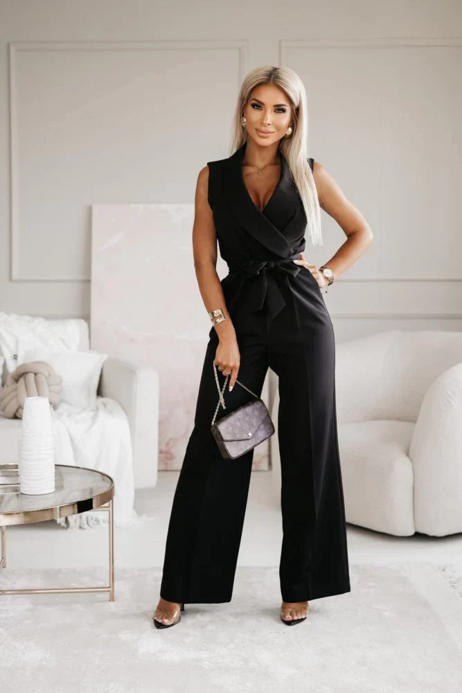 Damen ärmelloser Jumpsuit mit Reverskragen