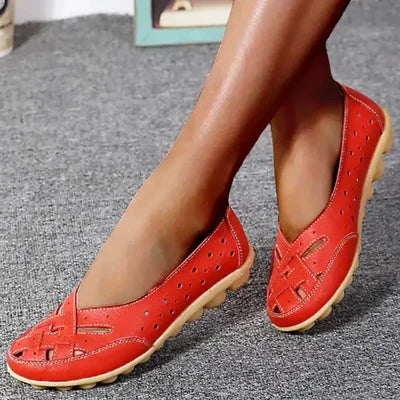 Damen Vegan-Leder Flache Schuhe mit perforiertem offenem Webmuster