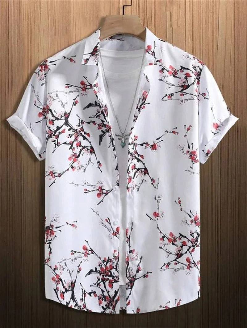 Herren Kurzarm-Hemd mit Knopfleiste und Print