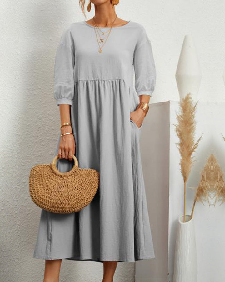 Damen Midikleid mit Rundhalsausschnitt und Taschen