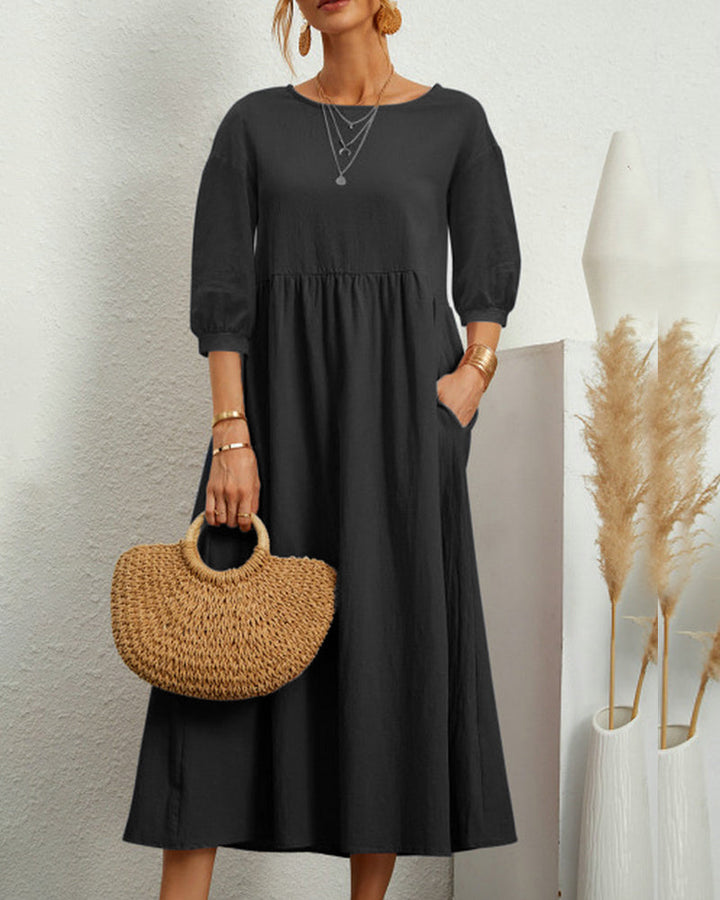Damen Midikleid mit Rundhalsausschnitt und Taschen