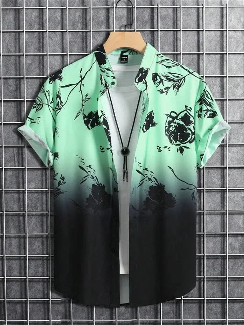 Herren Kurzarm-Hemd mit Knopfleiste und Print