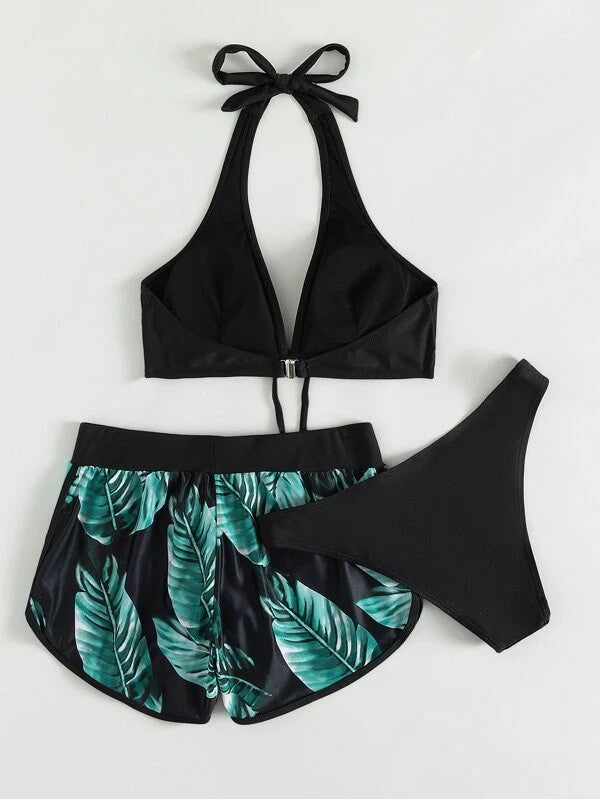 Damen Dreiteiliges Bikini mit Haltertop und passendem Shorts