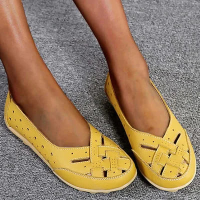 Damen Vegan-Leder Flache Schuhe mit perforiertem offenem Webmuster