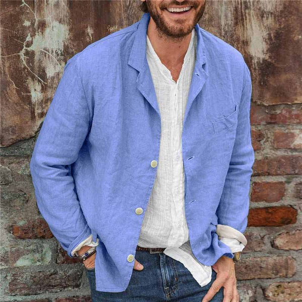 Herren Leinen Sommerblazer mit langen Ärmeln und Knopfverschluss