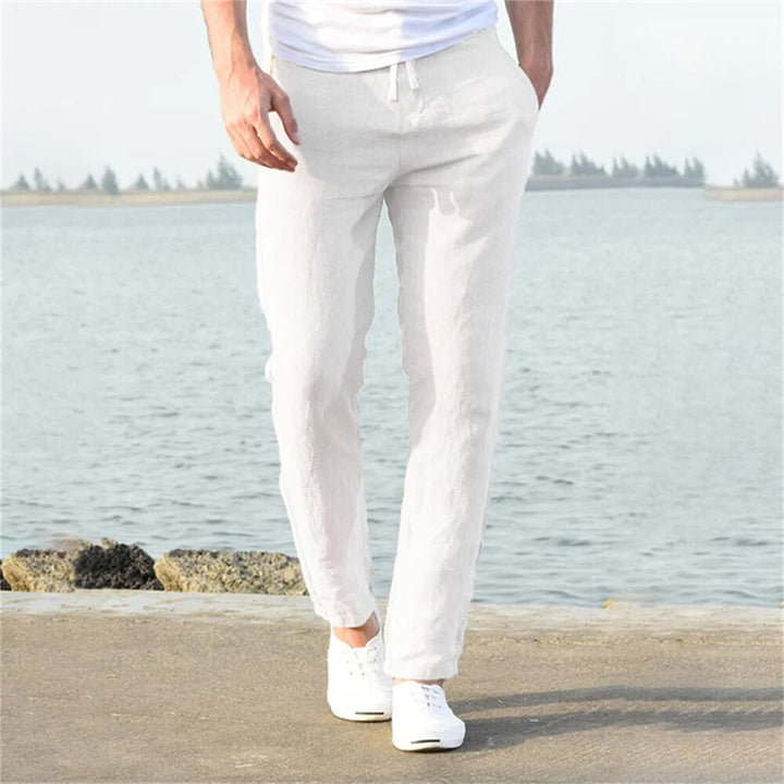 Herren Leinenhose mit geradem Schnitt und Taschen
