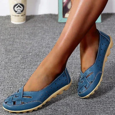 Damen Vegan-Leder Flache Schuhe mit perforiertem offenem Webmuster