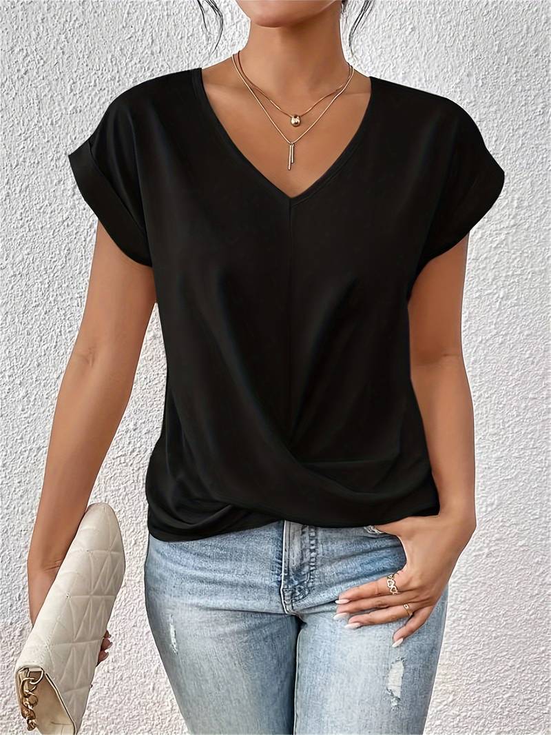 Damen Kurzarm-T-Shirt mit V-Ausschnitt