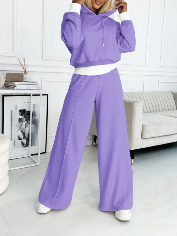 Damen Top Und Weitbein-Hosen-Set | Mit Kapuze