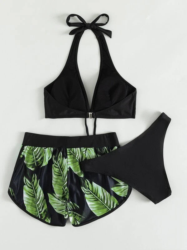 Damen Dreiteiliges Bikini mit Haltertop und passendem Shorts