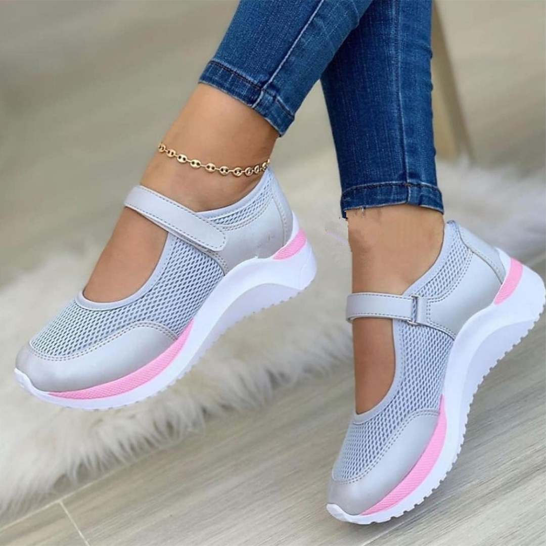 Damen-Mesh-Sneaker mit Klettverschluss und Dicker Sohle
