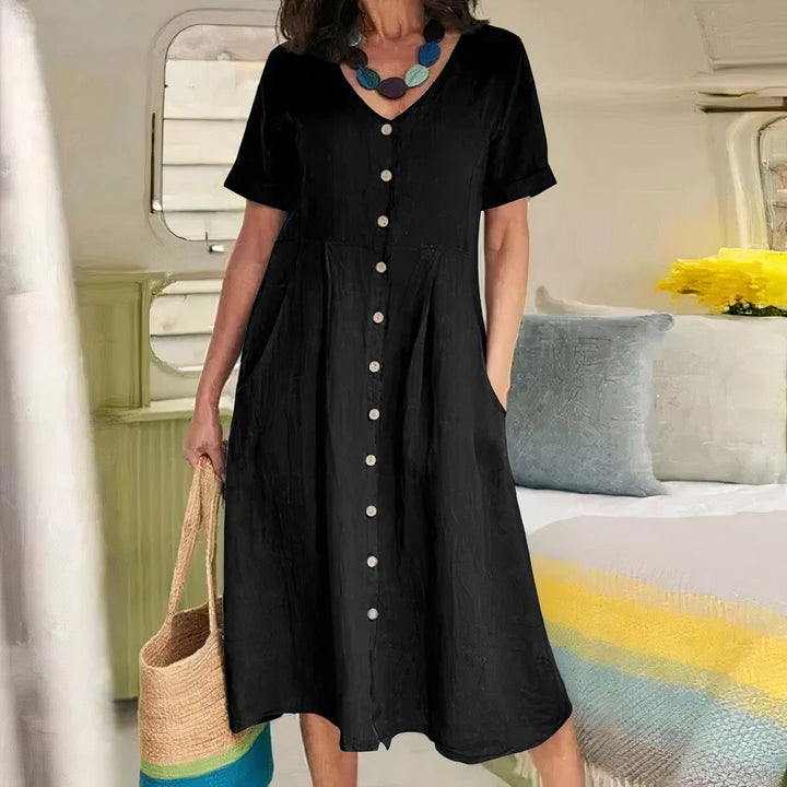 Damen Knopf-Front Midikleid
