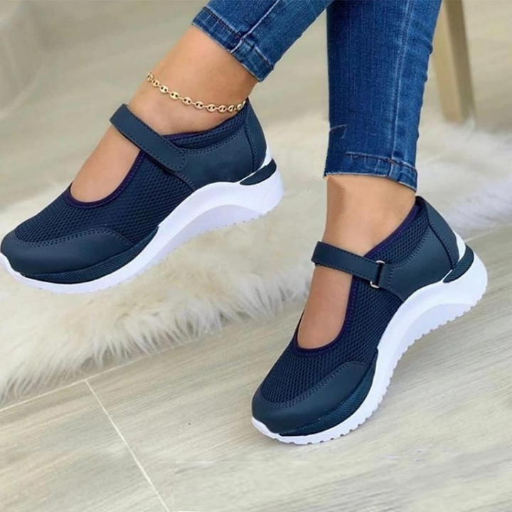 Damen-Mesh-Sneaker mit Klettverschluss und Dicker Sohle