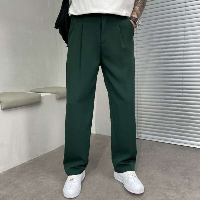 Herren-Weitbein-Hose mit geradem Schnitt und Falten