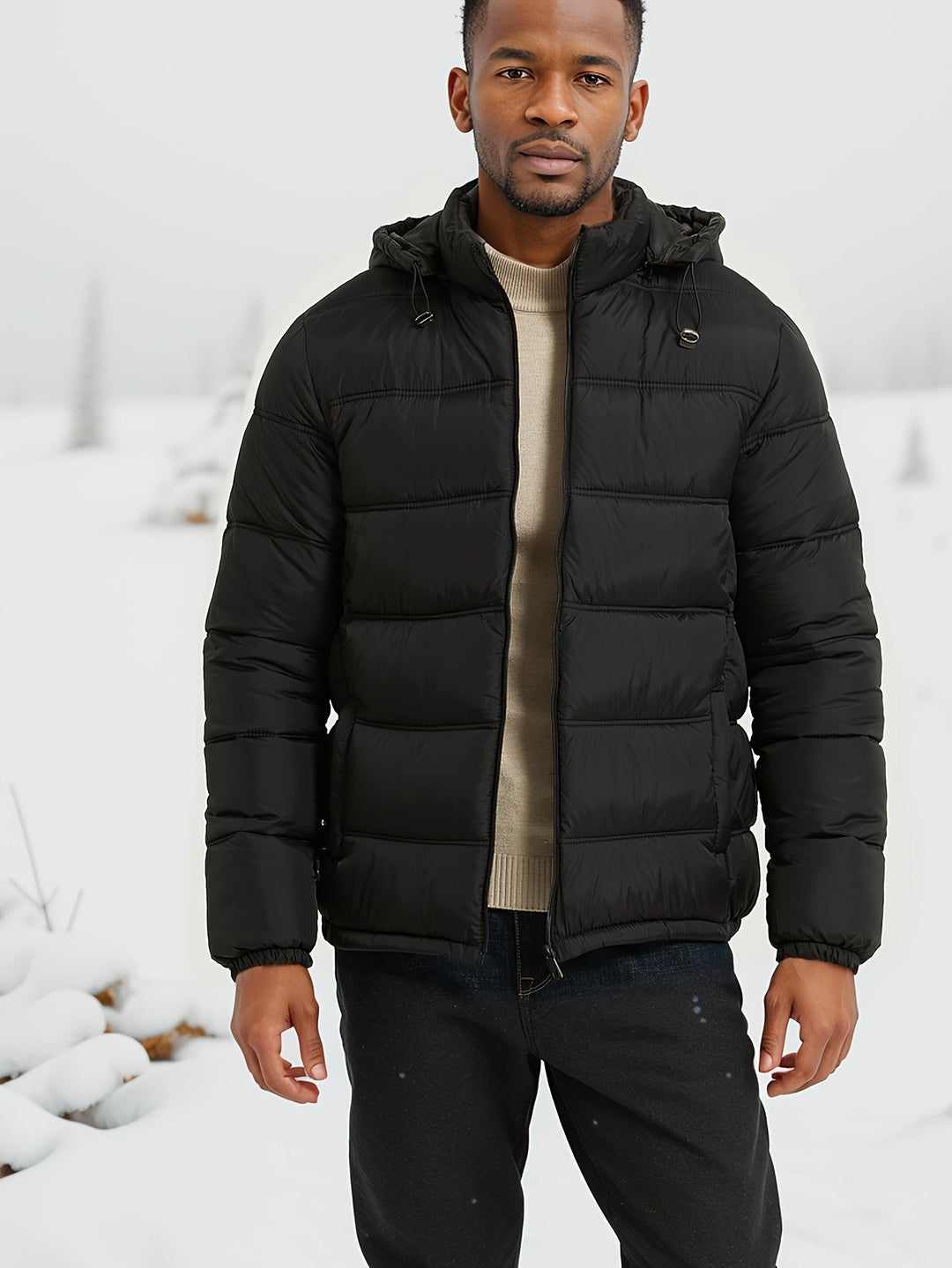 Herren Winter-Daunenjacke Mit Kapuze | Mit Reißverschluss