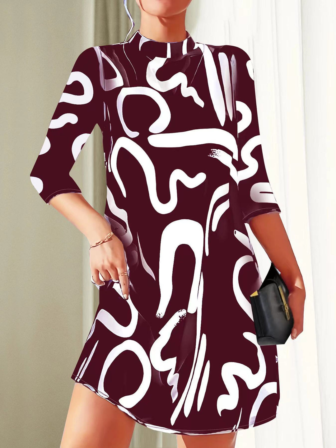 Damenkleid mit abstraktem Muster und Stehkragen
