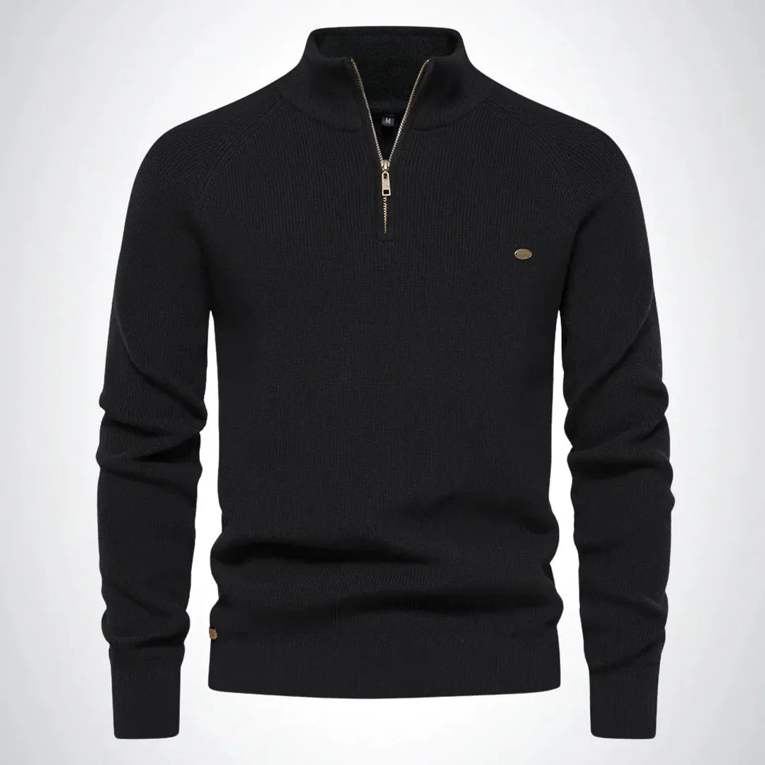 Klassischer Herrenpullover Mit Halbem Reißverschluss | Stehkragen