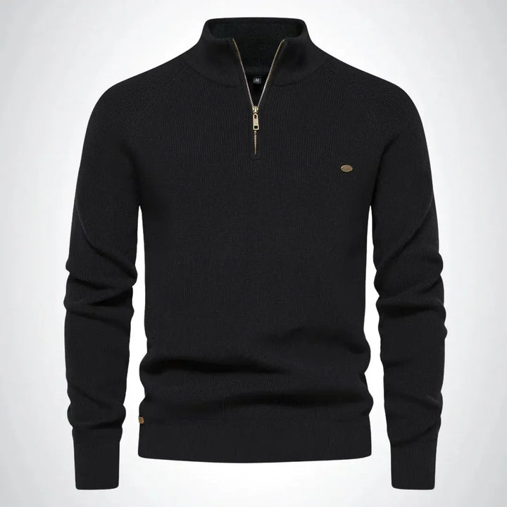 Klassischer Herrenpullover Mit Halbem Reißverschluss | Stehkragen
