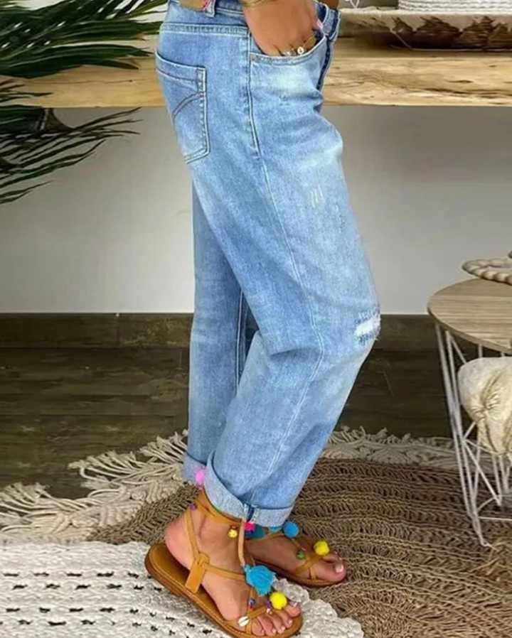 Damen-Jeans aus Denim mit Knopfverschluss