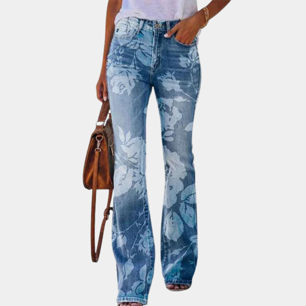Weit geschnittene Jeans mit Blumenstickerei für Damen