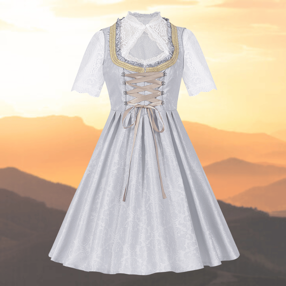 Damen Hellgraues Oktoberfest Dirndl Kleid | Schleifendetail