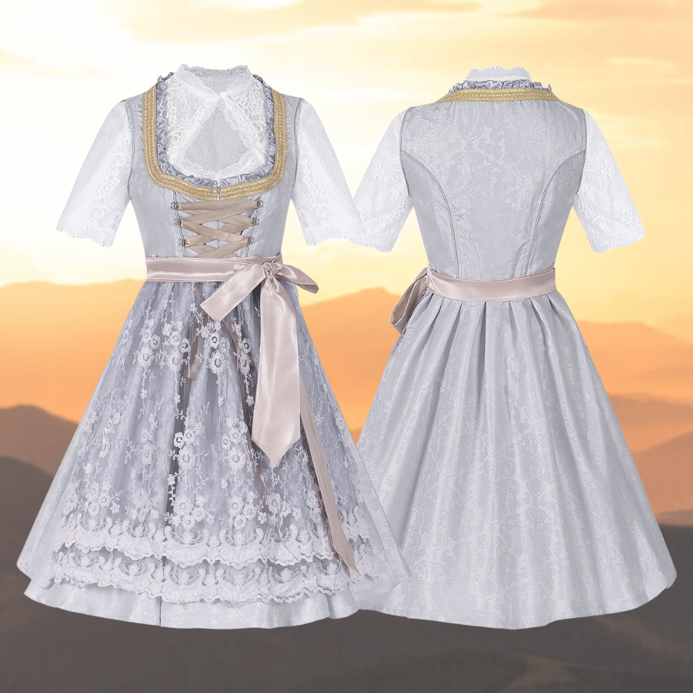 Damen Hellgraues Oktoberfest Dirndl Kleid | Schleifendetail