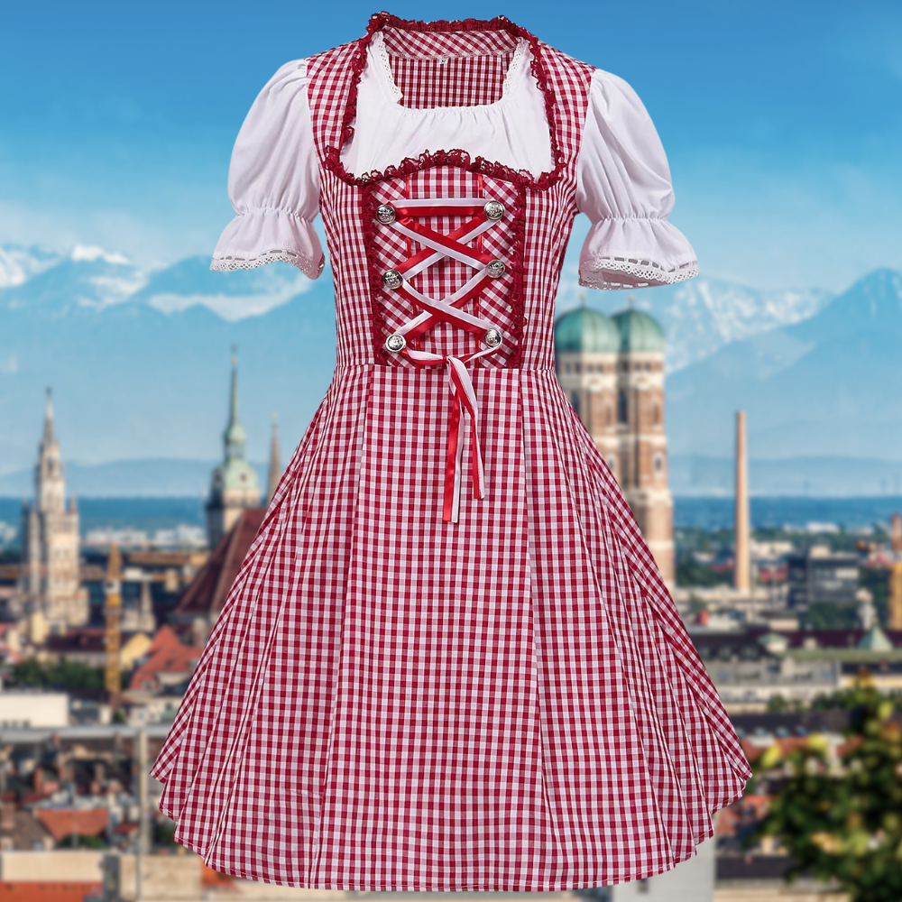 Damen Dirndl mit Bluse und Schürze im Karomuster