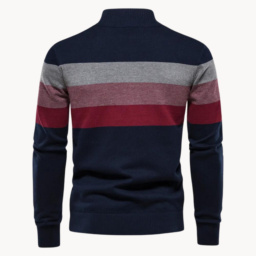 Lässiger Gestreifter Strickpullover Für Herren | Stehkragen