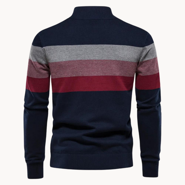 Lässiger Gestreifter Strickpullover Für Herren | Stehkragen