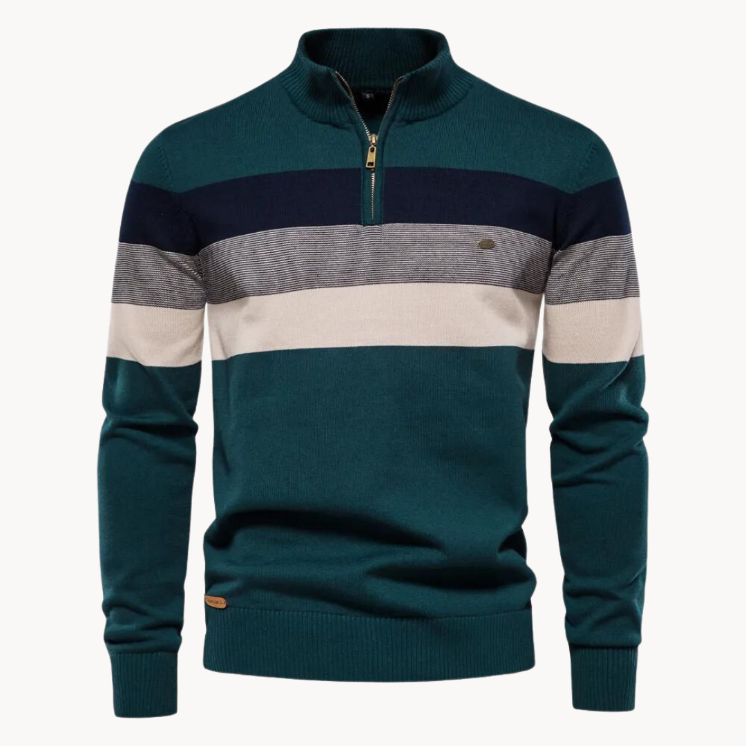 Lässiger Gestreifter Strickpullover Für Herren | Stehkragen