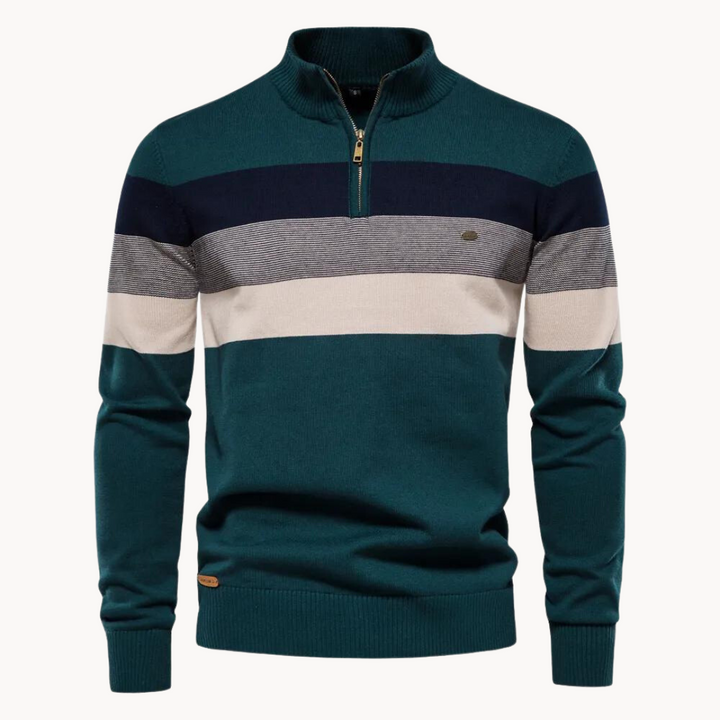 Lässiger Gestreifter Strickpullover Für Herren | Stehkragen