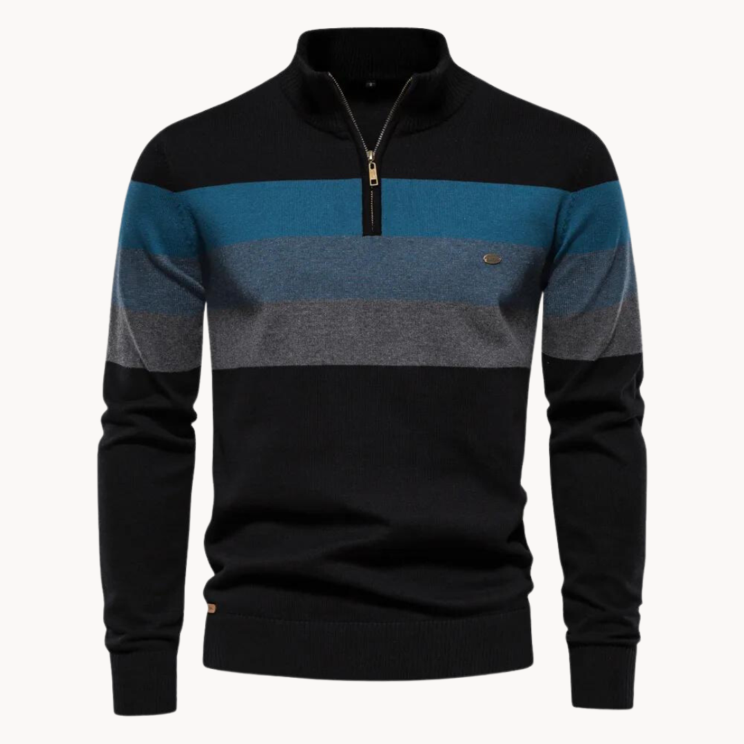 Lässiger Gestreifter Strickpullover Für Herren | Stehkragen