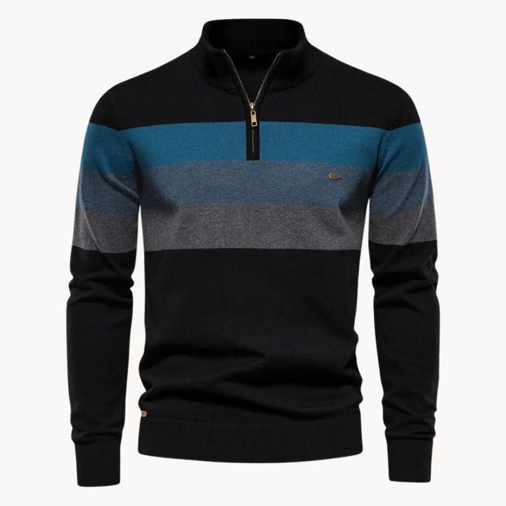 Lässiger Gestreifter Strickpullover Für Herren | Stehkragen