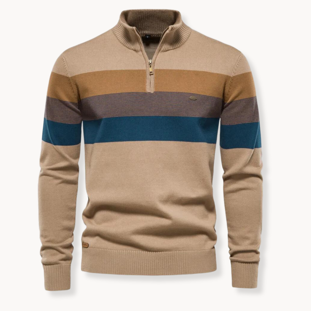 Lässiger Gestreifter Strickpullover Für Herren | Stehkragen
