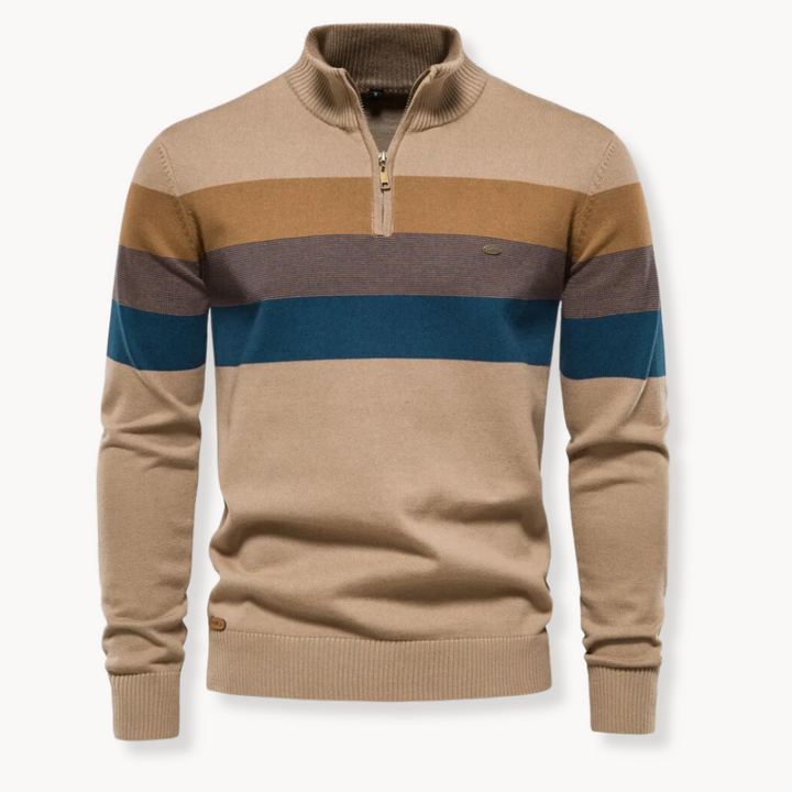 Lässiger Gestreifter Strickpullover Für Herren | Stehkragen