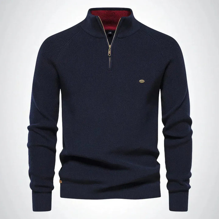 Klassischer Herrenpullover Mit Halbem Reißverschluss | Stehkragen