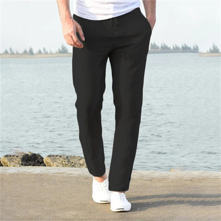 Herren Leinenhose mit geradem Schnitt und Taschen