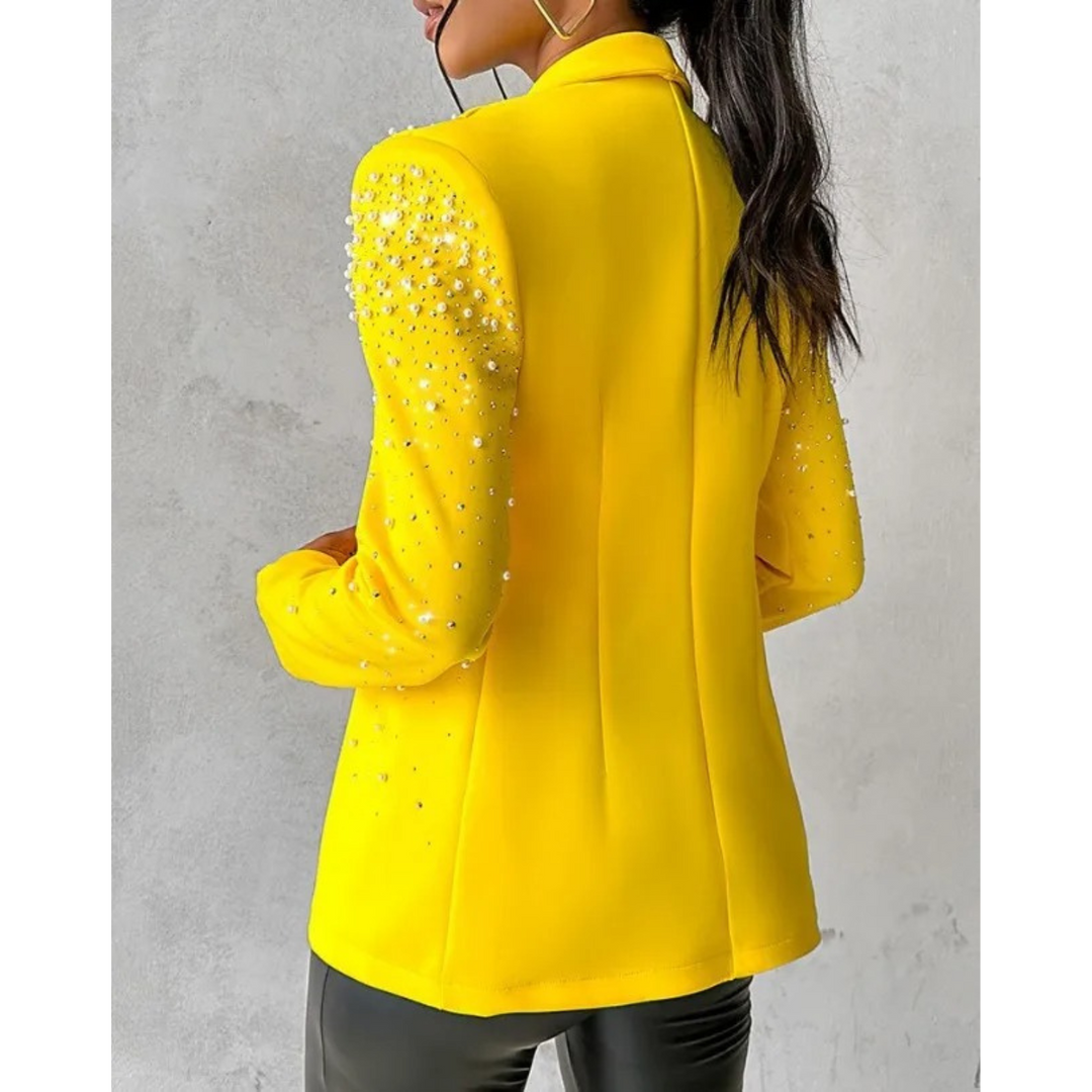 Damen-Blazer mit Perlenverzierung und Ein-Knopf-Design