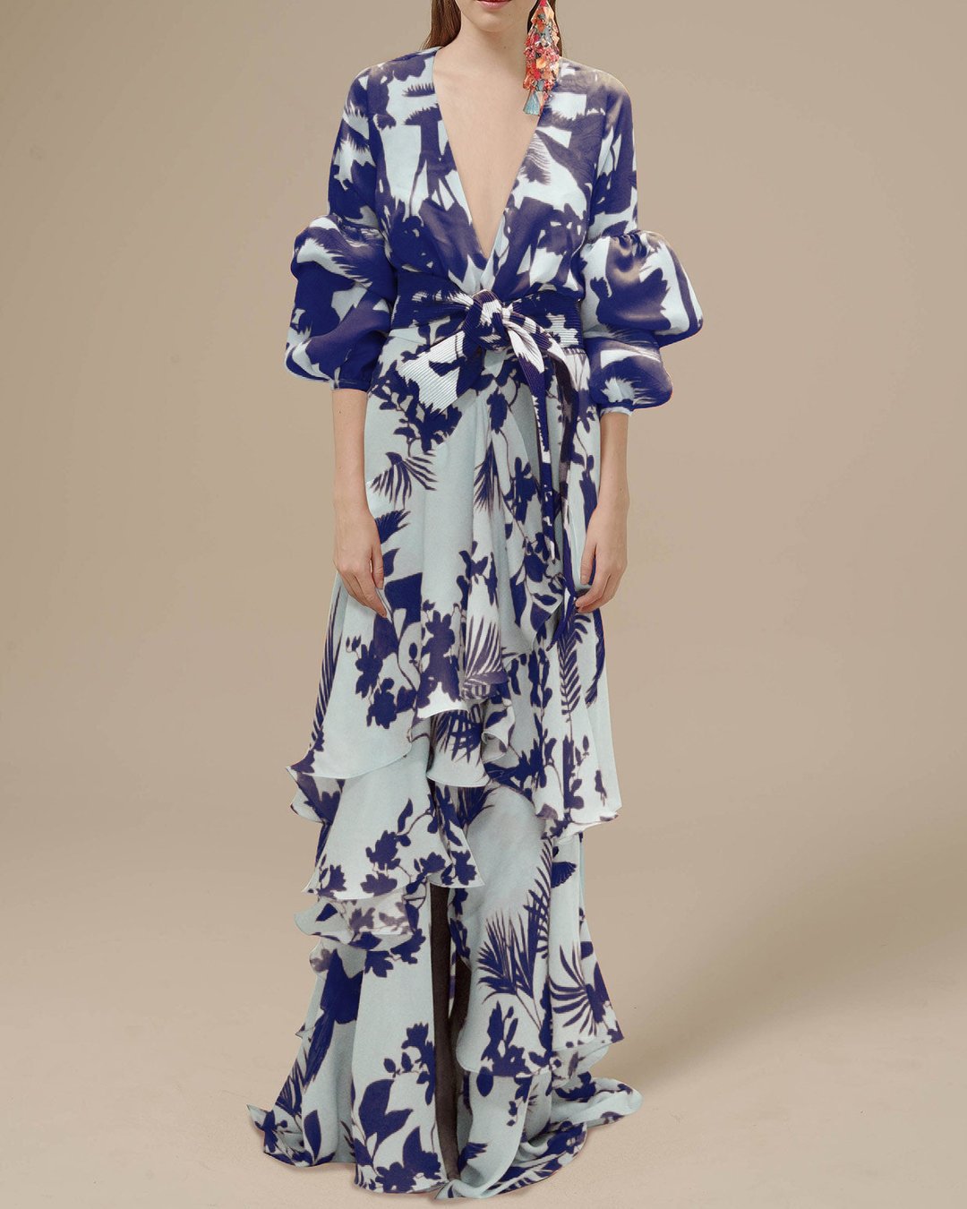 Damen Maxikleid mit Bindegürtel