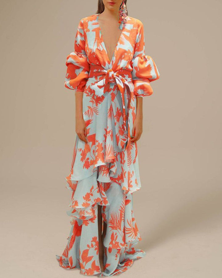 Damen Maxikleid mit Bindegürtel