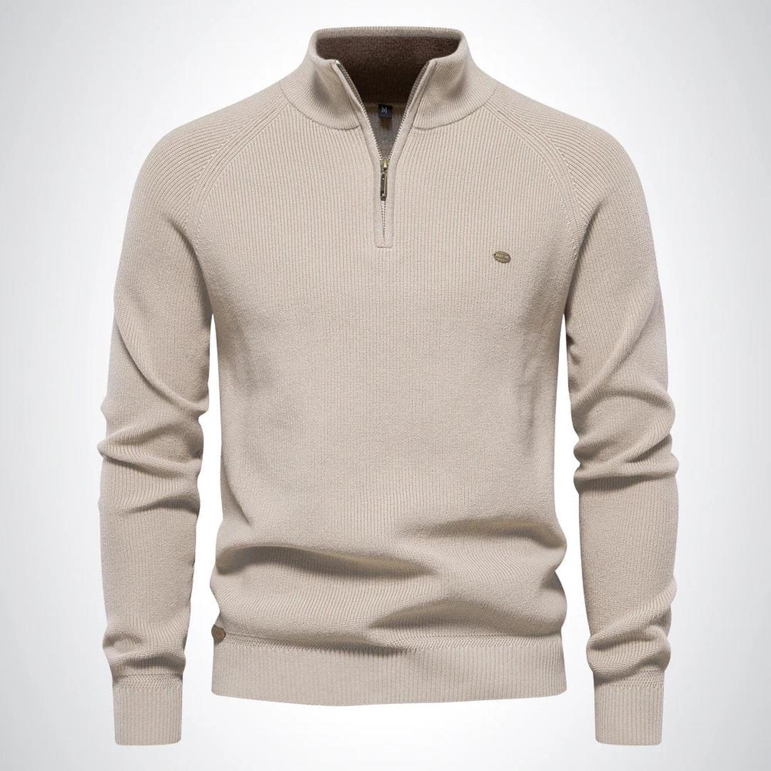 Klassischer Herrenpullover Mit Halbem Reißverschluss | Stehkragen