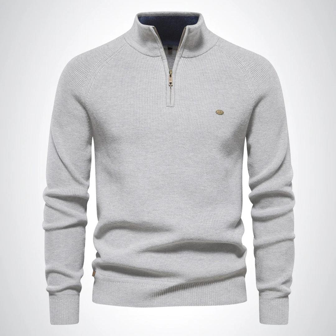 Klassischer Herrenpullover Mit Halbem Reißverschluss | Stehkragen